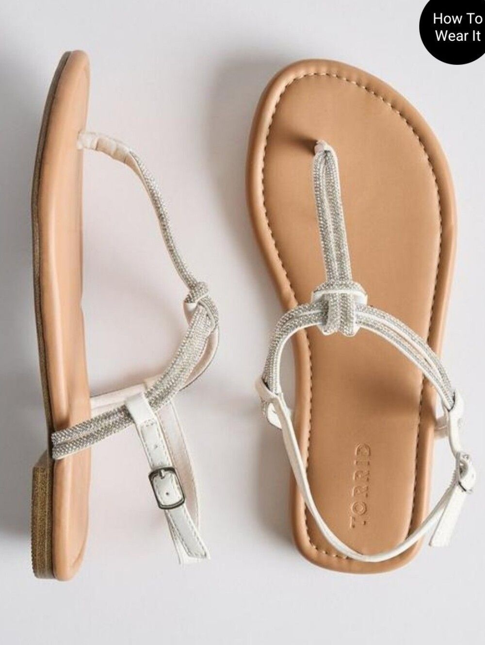 Torrid White & Tan Rhinestone T-Strap Sandals - New